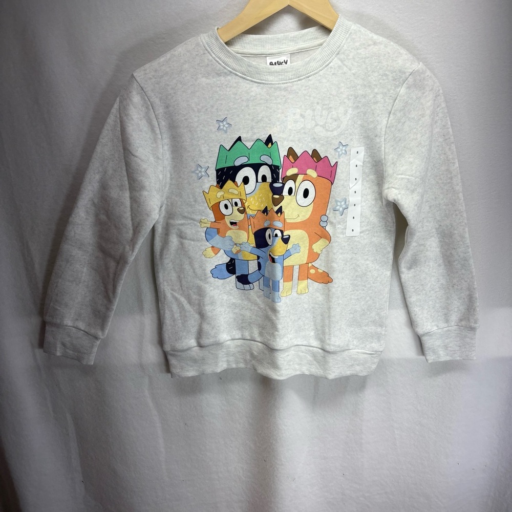 NWT Youth Small Bluey Family Fleece Pullover Sweatshirt Heather Gray‎